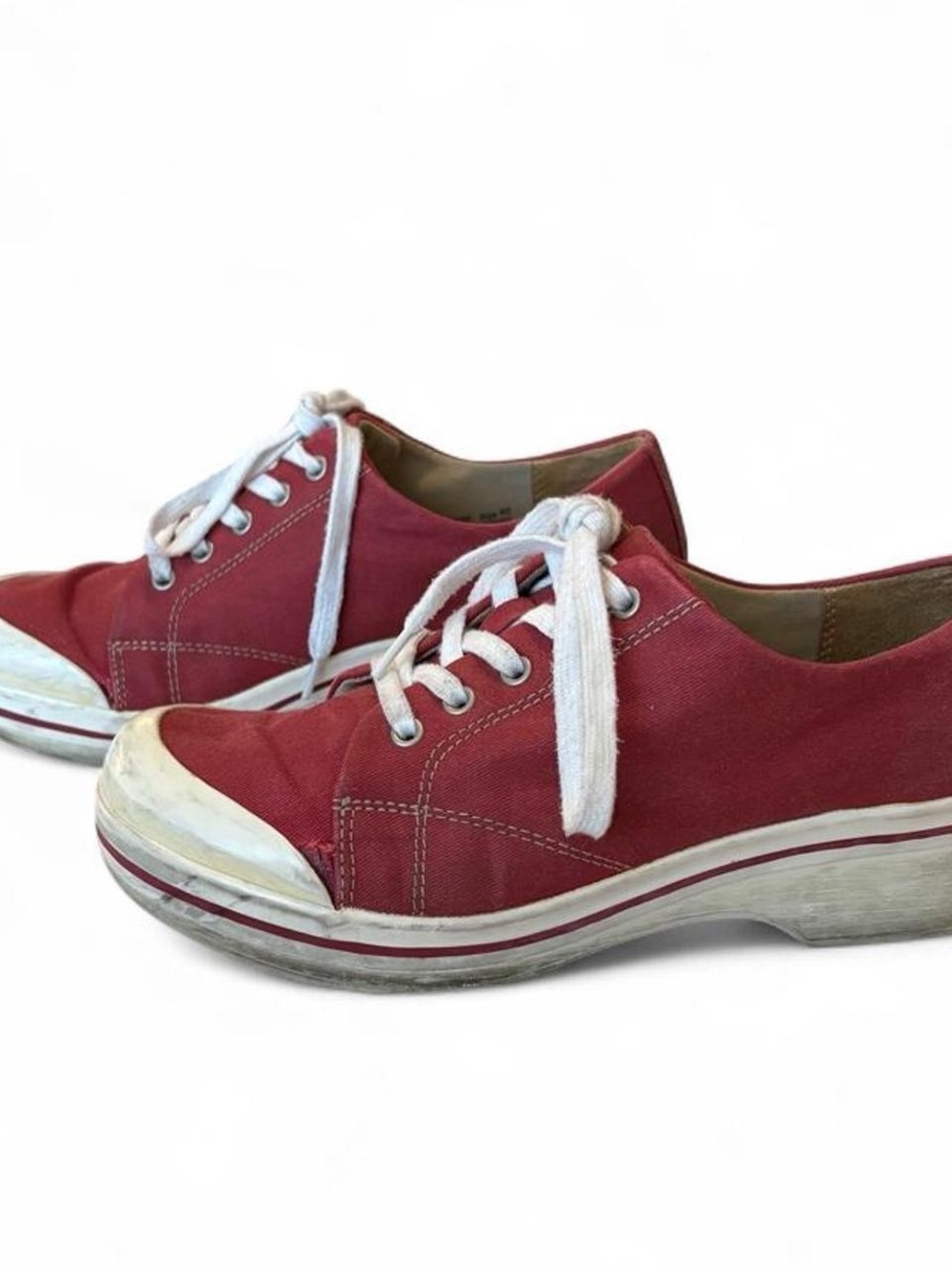 Women's vintage Red Canvas Lace-Up platform Sneakers - Picture 2 of 8